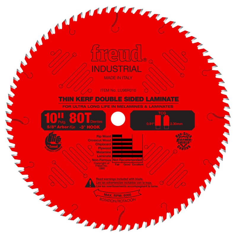 Freud LU96R010: 10" x 80T Thin Kerf Double Sided Laminate/Melamine - Image 1
